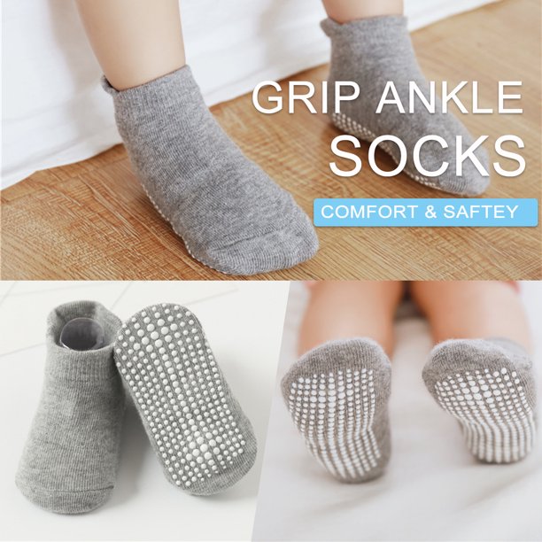 Baby Socks with Grippers, Baby Non Slip Grip Ankle Socks with Non Skid Soles for 0-12 Months Infants Kids Toddlers Boys Girls - 6 Pairs
