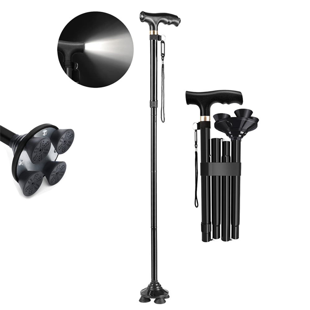 Foldable Walking Cane, Portable Adjustable Folding Canes for Men Women, Pivoting Quad Base