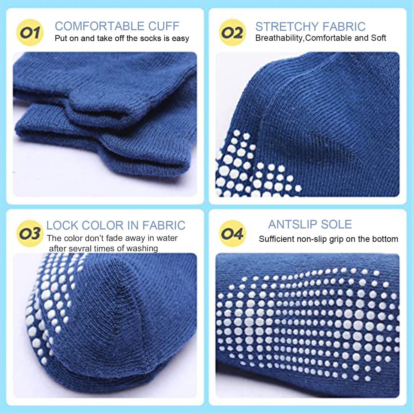 8 Pairs Baby Socks with Grippers, Non Slip Grip Baby Socks for 3-5 Years Old Infants Newborn Toddlers Boys Girls