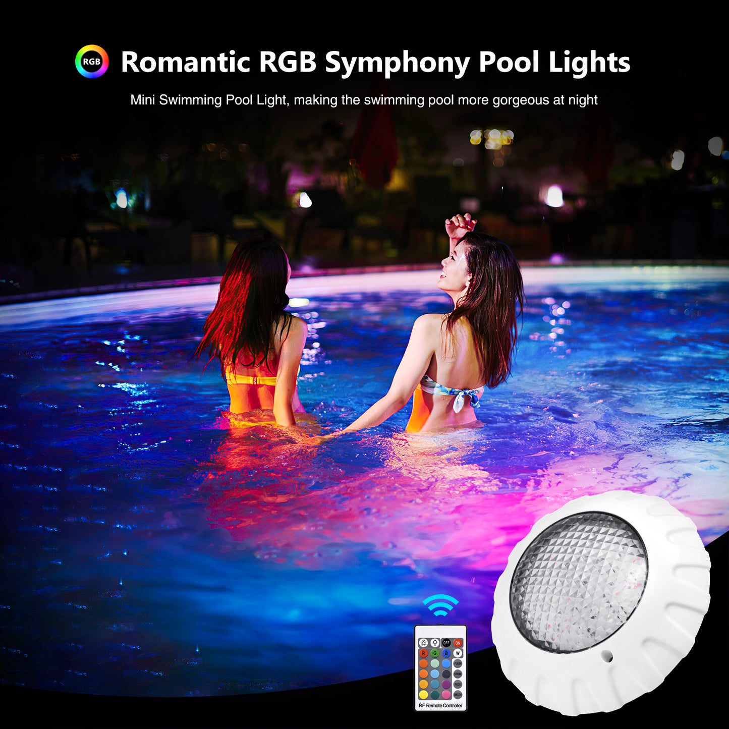 Submersible Pool Lights with Remote RF, 9" X 9" X 2" Submersible Led Lights Waterproof IP68, LED Underwater Lights, Colors Changing Pond Lights