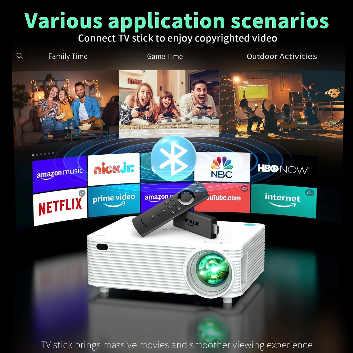 WiFi Projector, 1080P Supported Mini Outdoor Projector, Portable Movie Projector for Home Theater Compatible with TV Stick HDMI USB AV