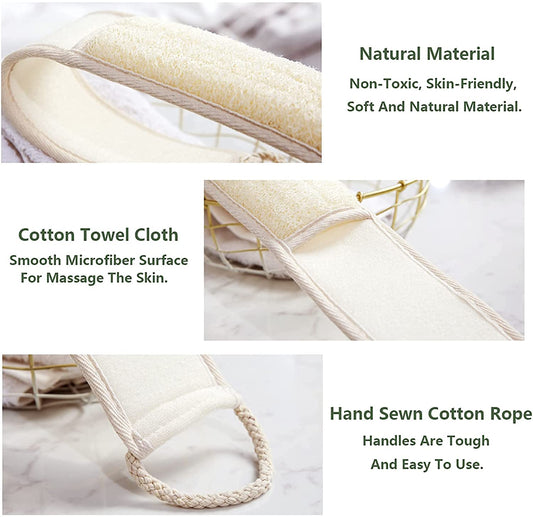 Natural Loofah Exfoliating Back Scrubber, Loofah Sponge Pads Body Sponge Scrubber for Men and Women