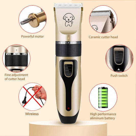 Pet Clipper Grooming Kit Cat Hair Clippers For Dog Reachageable Display Battery Trimmer Haircut,White