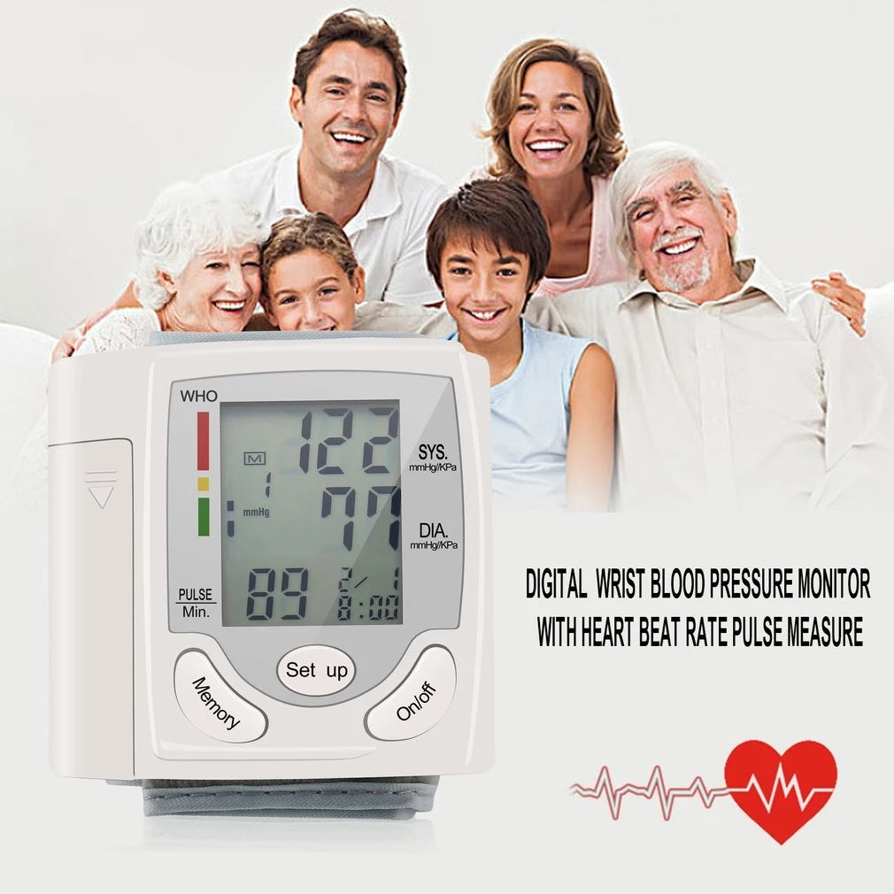 Blood Pressure Monitor, LCD Digital Display Automatic Wearable Wrist Blood Pressure Household Use