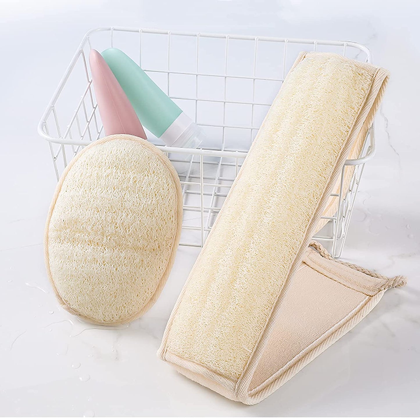 Natural Loofah Exfoliating Back Scrubber, Loofah Sponge Pads Body Sponge Scrubber for Men and Women