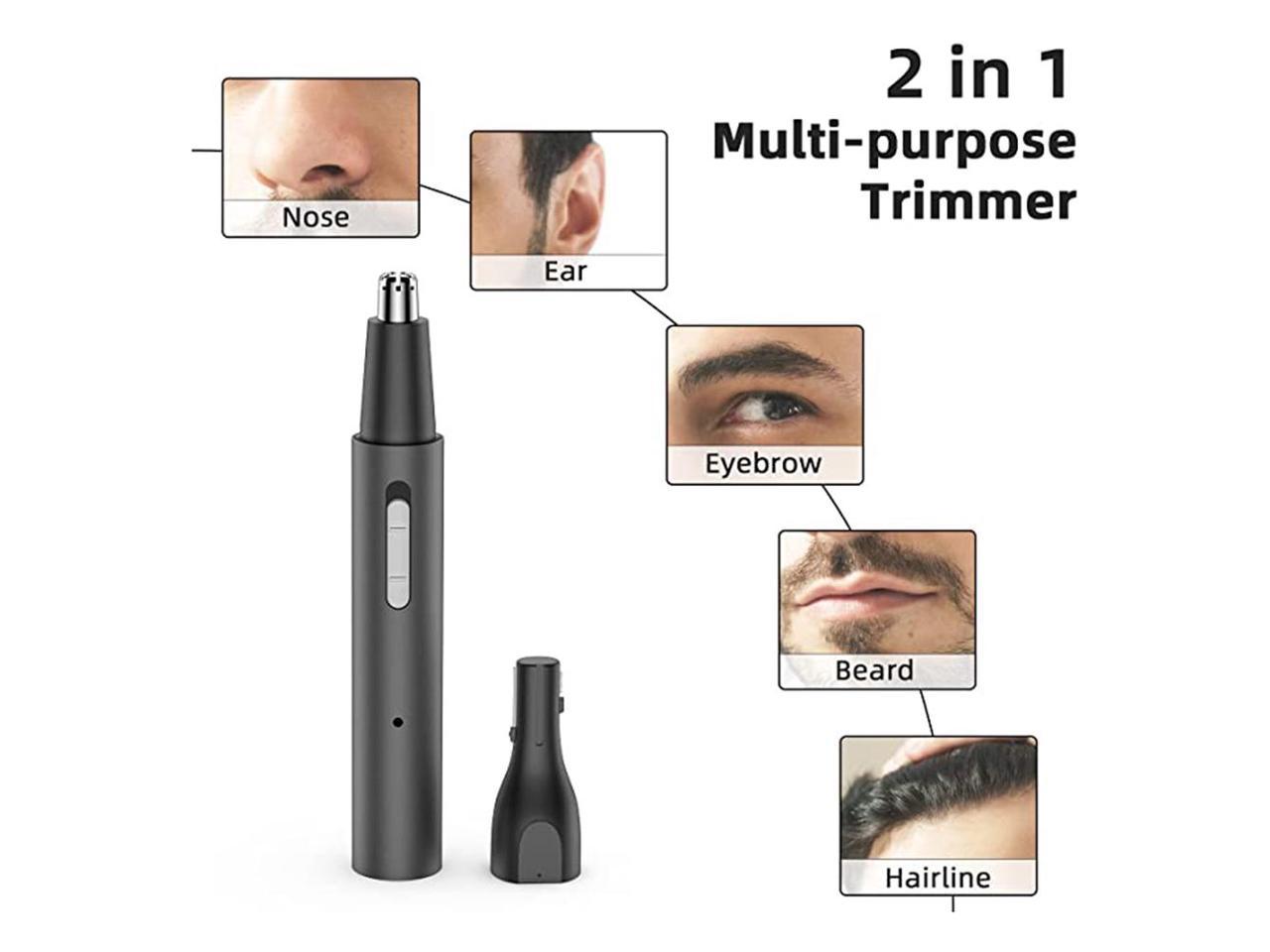 Nose Hair Trimmer, Rechargeable Professional Painless Eyebrow Trimmer for Ear Beard Hairline, 2 in 1 for Men and Women, Black