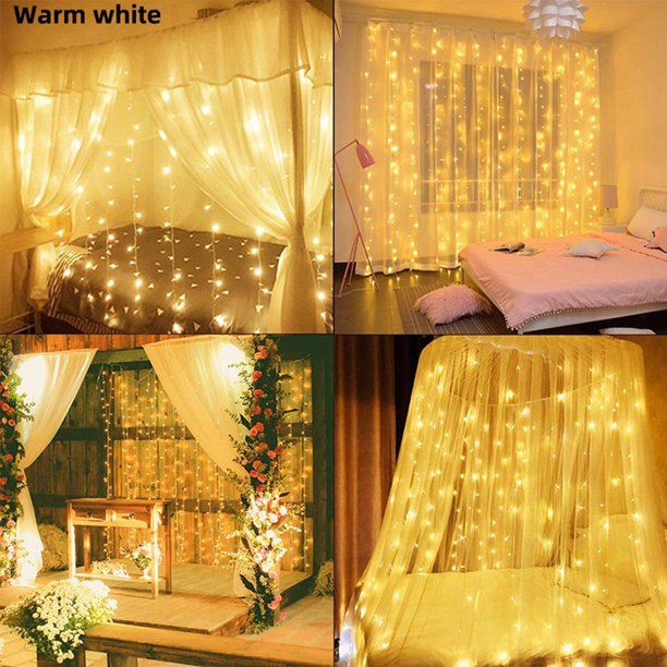 LED Curtain Lights, Fairy String Light 9.8 x 9.8ft, Waterproof 8 Modes Fairy Light, Curtain Light with Remote Control & Hanging Hooks, for Bedroom Window Wedding Party