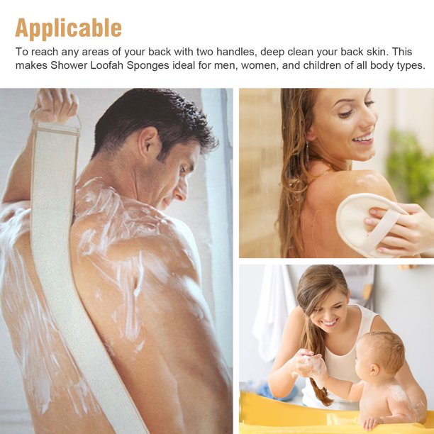 Natural Loofah Exfoliating Back Scrubber, Loofah Sponge Pads Body Sponge Scrubber for Men and Women,2Pcs