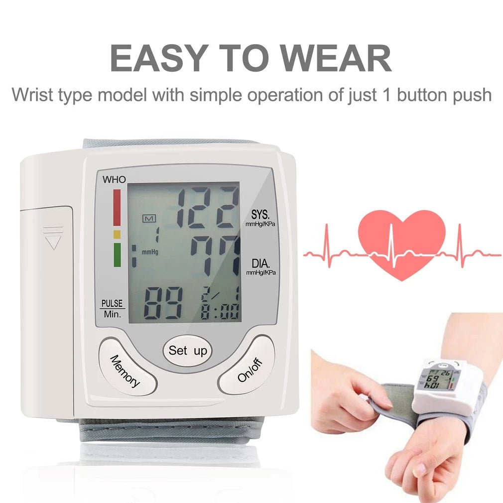 Blood Pressure Monitor, LCD Digital Display Automatic Wearable Wrist Blood Pressure Household Use