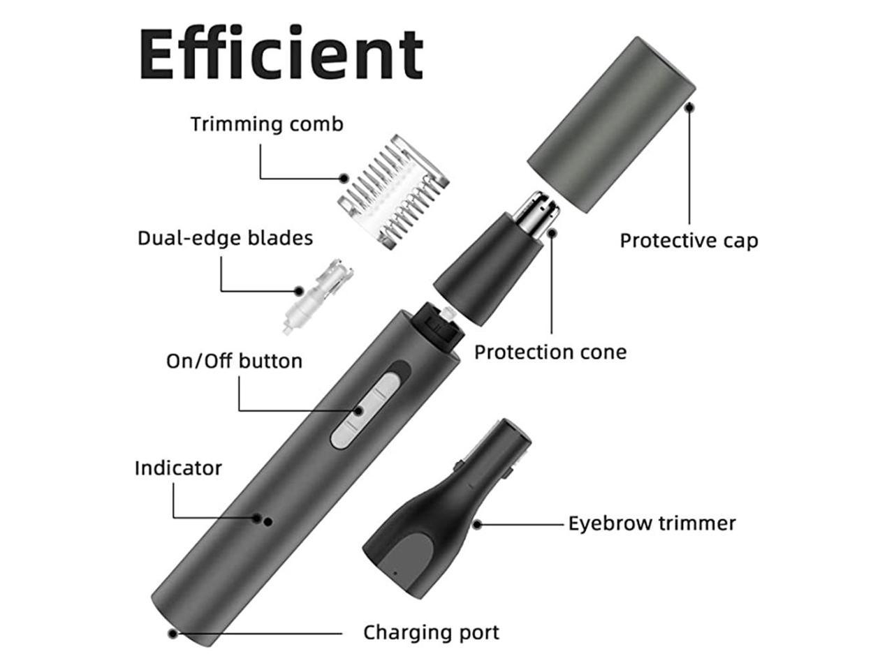 Nose Hair Trimmer, Rechargeable Professional Painless Eyebrow Trimmer for Ear Beard Hairline, 2 in 1 for Men and Women, Black