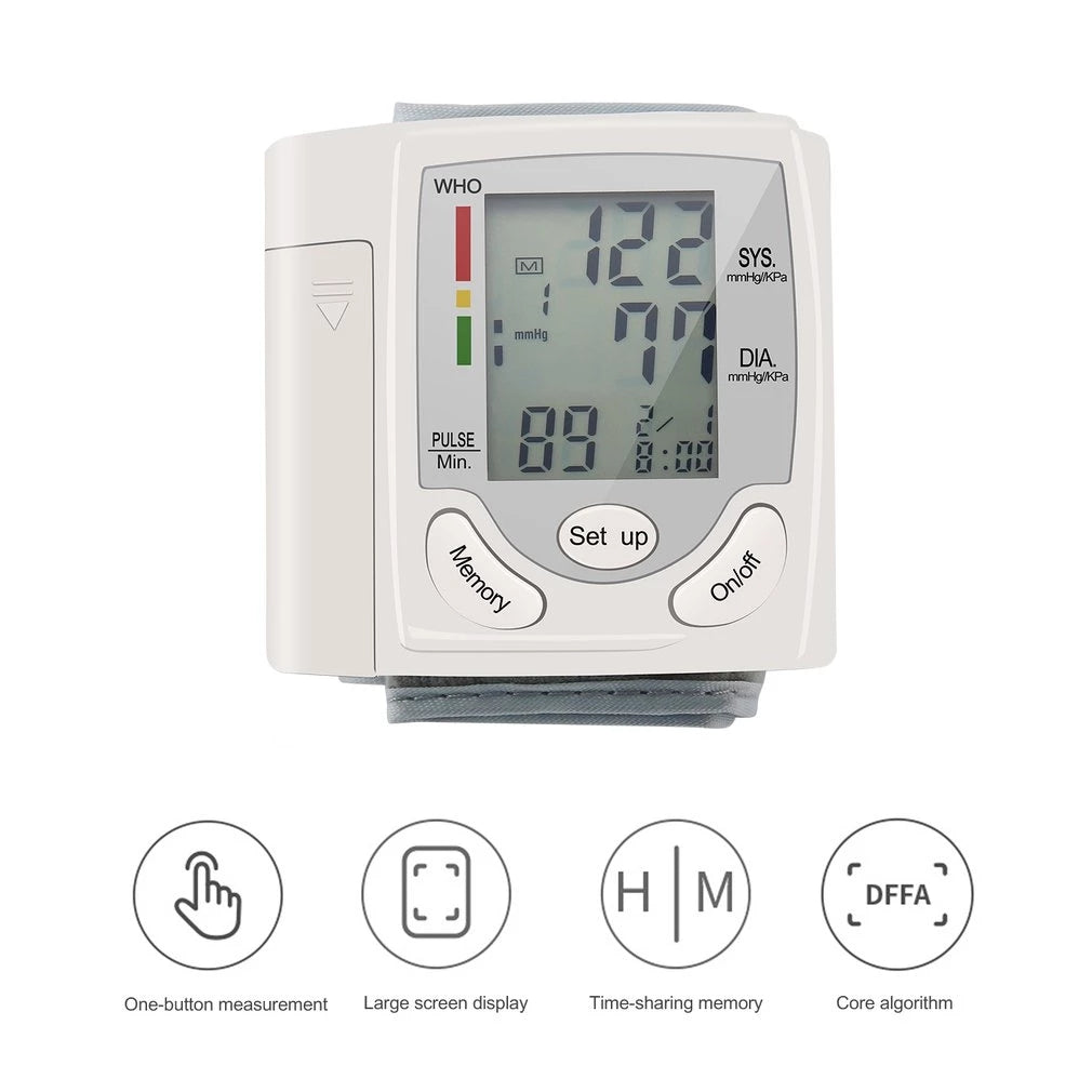 Blood Pressure Monitor, LCD Digital Display Automatic Wearable Wrist Blood Pressure Household Use