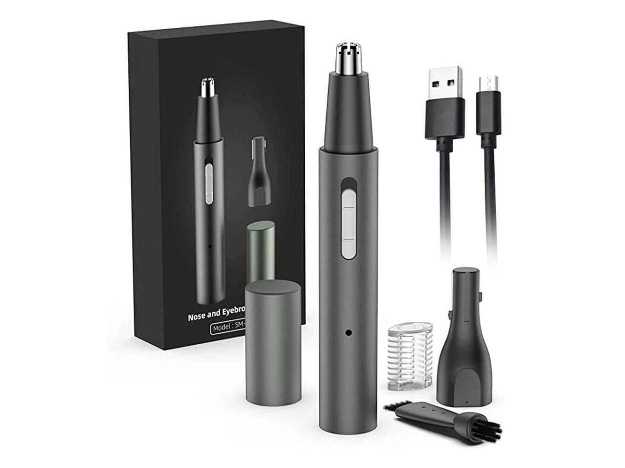 Nose Hair Trimmer, Rechargeable Professional Painless Eyebrow Trimmer for Ear Beard Hairline, 2 in 1 for Men and Women, Black