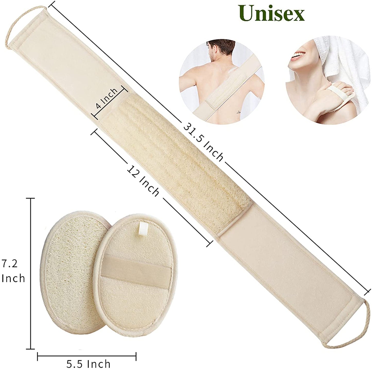 Natural Loofah Exfoliating Back Scrubber, Loofah Sponge Pads Body Sponge Scrubber for Men and Women