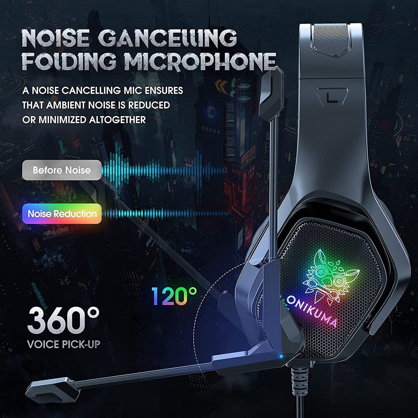Gaming Headset with Microphone, Noise Canceling Headphones for PC Mac Computer Gamers Over-Ear Headphones for PC, Laptop, PS4, PS5, Xbox One