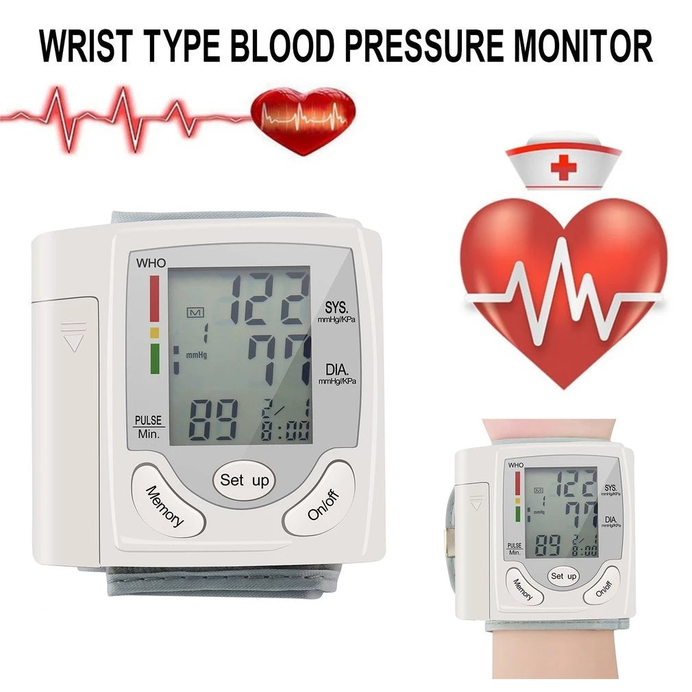 Blood Pressure Monitor, LCD Digital Display Automatic Wearable Wrist Blood Pressure Household Use