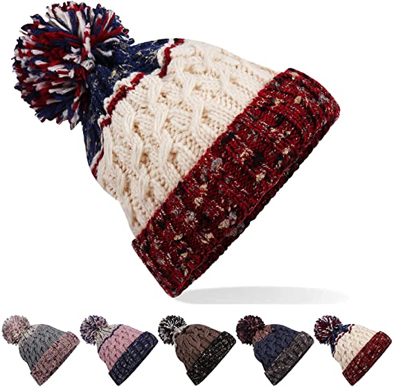 MOONSUN Winter Hat For Women Snug Beanie Hat Chunky Knit Stocking Cap Soft Warm Warm Knit Snug Beanie Hat Gifts for Women