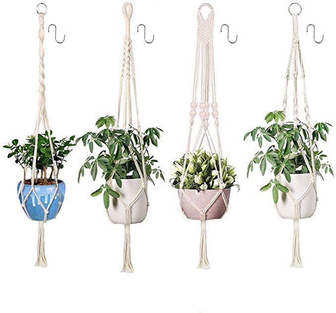 MOONSUN Woven Plant Hanger Basket Pot, Plant Hanger Indoor Hanging ,Hanging Flower Planter Pot Holder New Woven Hanging Basket Planter Woven Plant Storager Basket Indoor Outdoor Flower Holder Home Decoration
