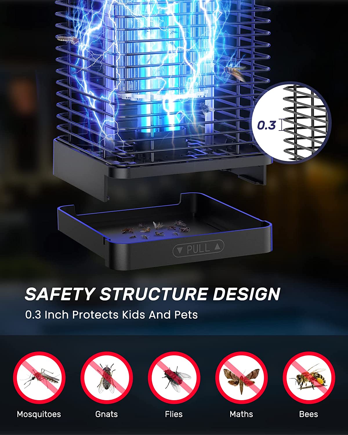 MOONSUN 365nm UV LED Electronic Mosquito Killer Bug Zapper Indoor Outdoor Mosquito Lamp Powerful Insect Killer Electronic Insect Killer for Backyard Patio Home Camping Travel