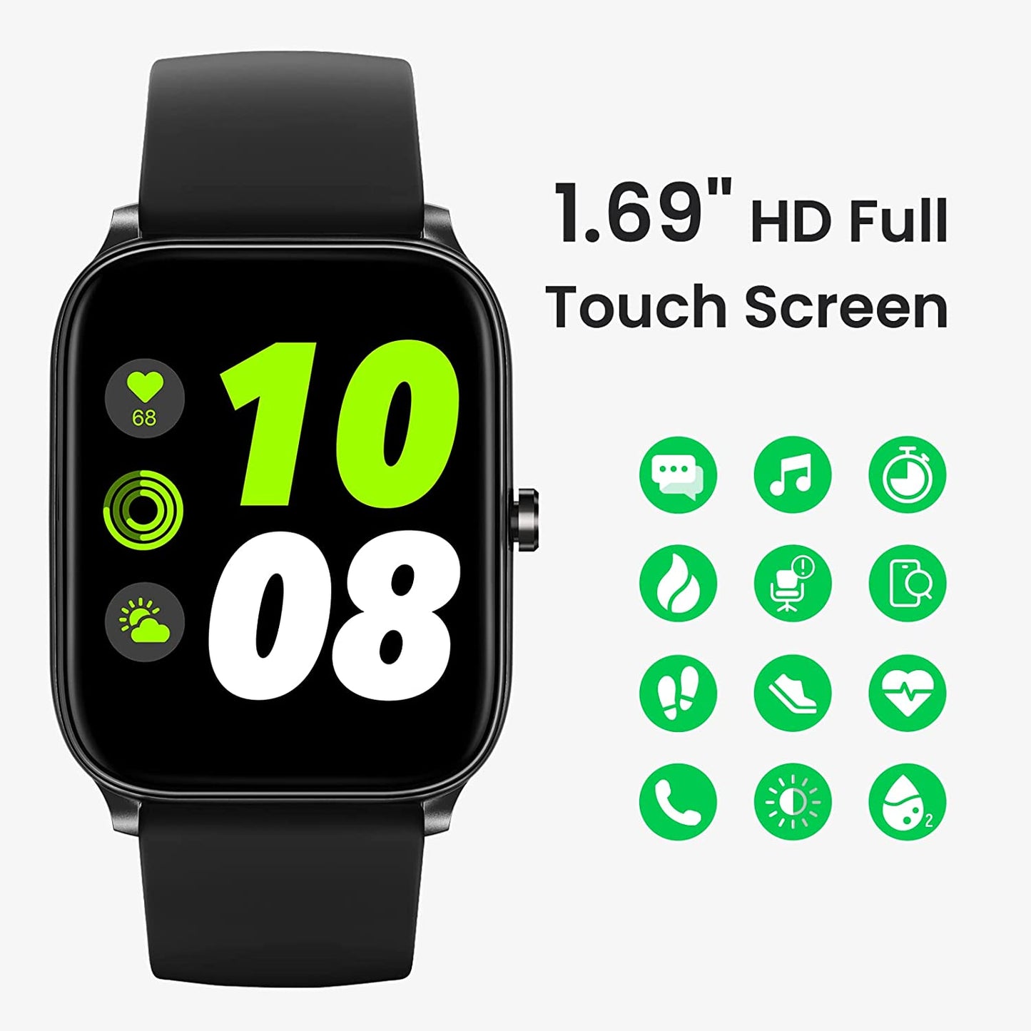 MOONSUN IP68 Waterproof Smart Watch, Fitness Tracker for Android & iOS Phones, Step Calorie Counter for Men Women,Heart Rate Monitor, Blood Oxygen Meter, Sleep Tracking