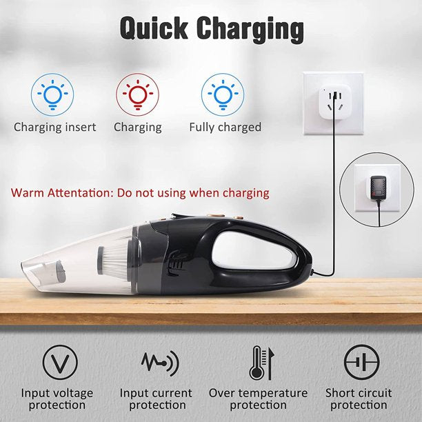 Portable Car Vacuum Cleaner, Handheld Cordless Rechargeable Car Vacuum, for Home, Car, Office Travel Cleaning, Black