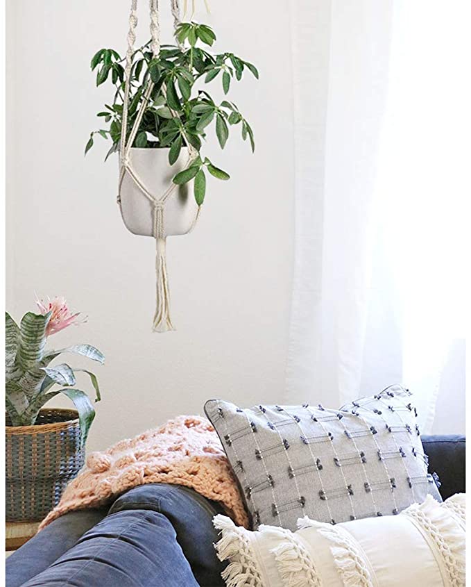 MOONSUN Woven Plant Hanger Basket Pot, Plant Hanger Indoor Hanging ,Hanging Flower Planter Pot Holder New Woven Hanging Basket Planter Woven Plant Storager Basket Indoor Outdoor Flower Holder Home Decoration