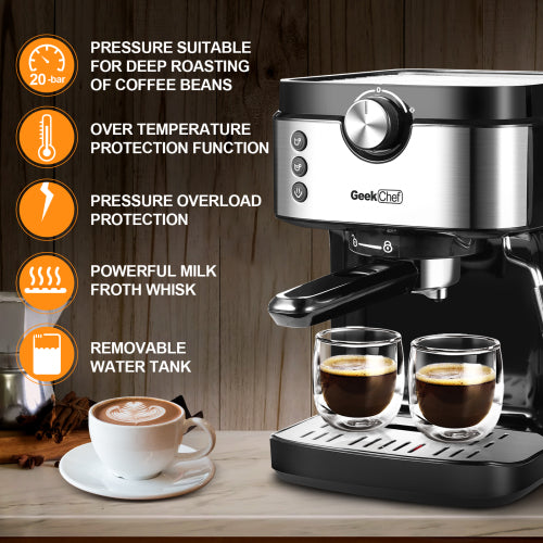 MoonSun Espresso Machine 20 Bar Coffee Machine With Foaming Milk Frother Wand, 1300W No-Leaking 900 ml Removable Water Tank Coffee Maker