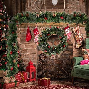 MOONSUN Christmas Ornaments Decorations Dead Branches Vine Ring  Frosted Snowy Bristle Pine Artificial Fir Clear Prelit LED Battery Operated Garland, 6" (Green)