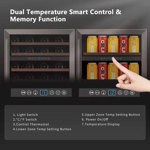 MoonSun 51 Bottles/24 Inch Beverage and Wine Cooler Cellar, Dual Zone Wine Refrigerator with Stainless Steel Tempered Glass Door
