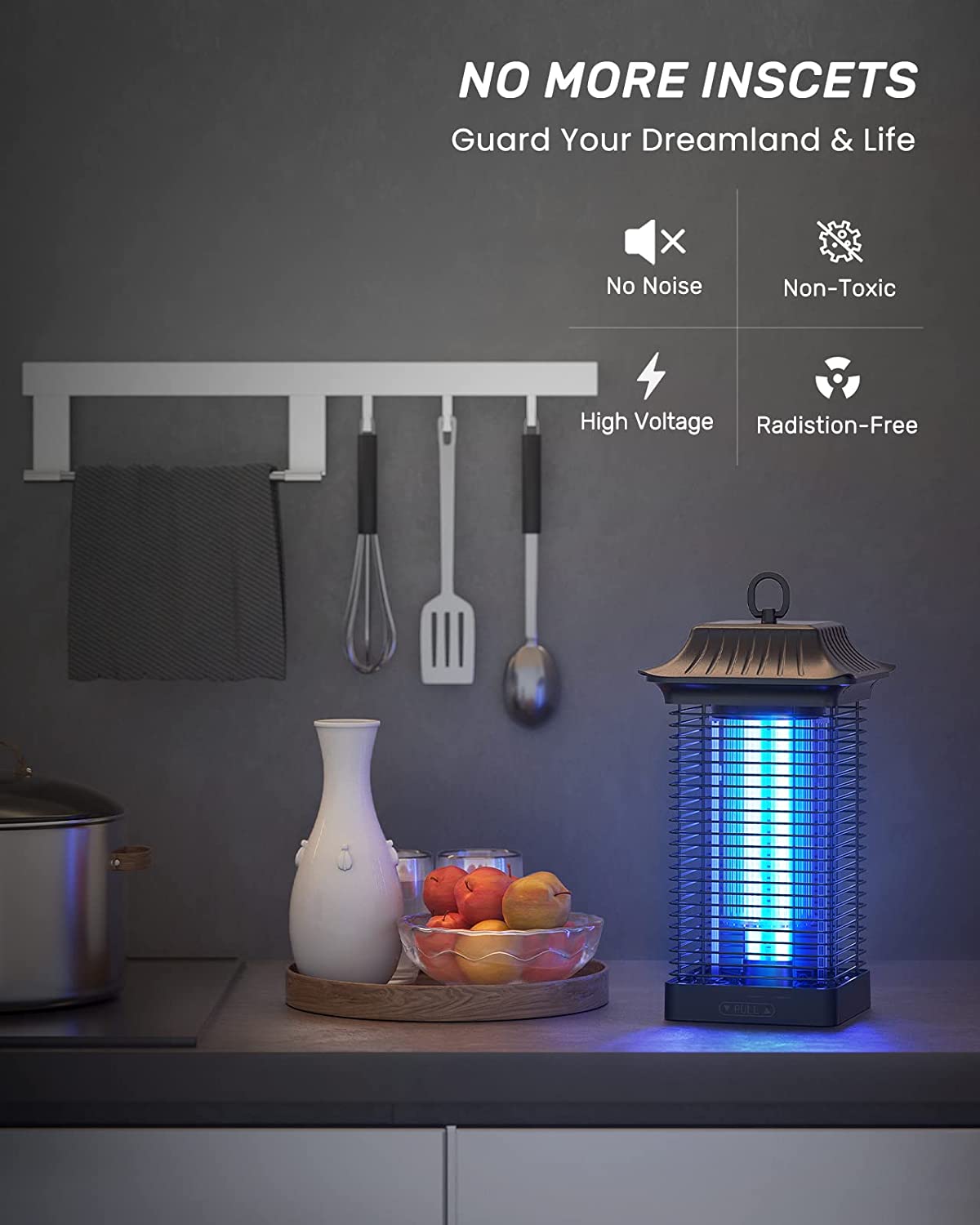 MOONSUN 365nm UV LED Electronic Mosquito Killer Bug Zapper Indoor Outdoor Mosquito Lamp Powerful Insect Killer Electronic Insect Killer for Backyard Patio Home Camping Travel