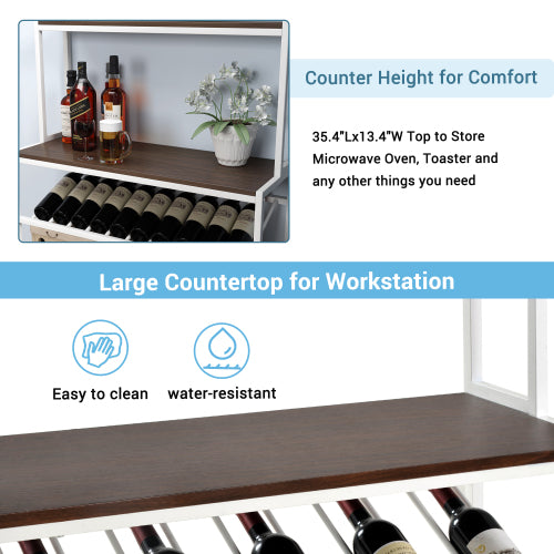 MoonSun 6-Tier Baker Rack, Freestanding Bar Wine Rack Table with Glass& Cup Holders, Kitchen Microwave Stand Metal