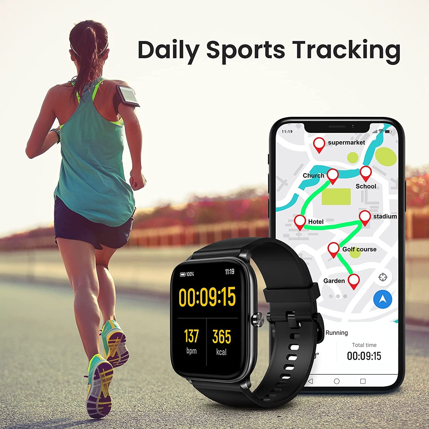 MOONSUN IP68 Waterproof Smart Watch, Fitness Tracker for Android & iOS Phones, Step Calorie Counter for Men Women,Heart Rate Monitor, Blood Oxygen Meter, Sleep Tracking