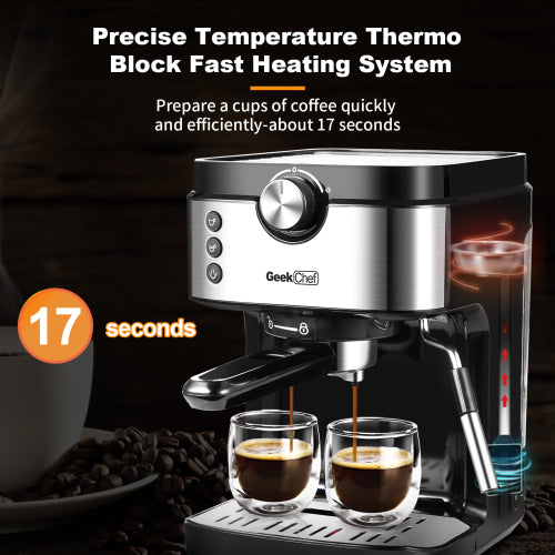 MoonSun Espresso Machine 20 Bar Coffee Machine With Foaming Milk Frother Wand, 1300W No-Leaking 900 ml Removable Water Tank Coffee Maker