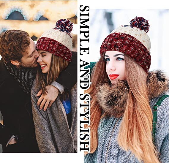 MOONSUN Winter Hat For Women Snug Beanie Hat Chunky Knit Stocking Cap Soft Warm Warm Knit Snug Beanie Hat Gifts for Women
