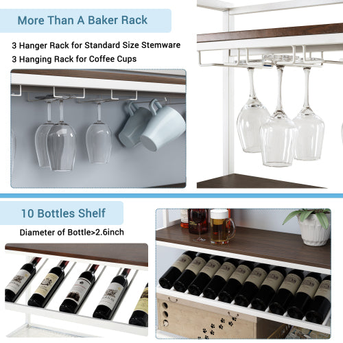 MoonSun 6-Tier Baker Rack, Freestanding Bar Wine Rack Table with Glass& Cup Holders, Kitchen Microwave Stand Metal