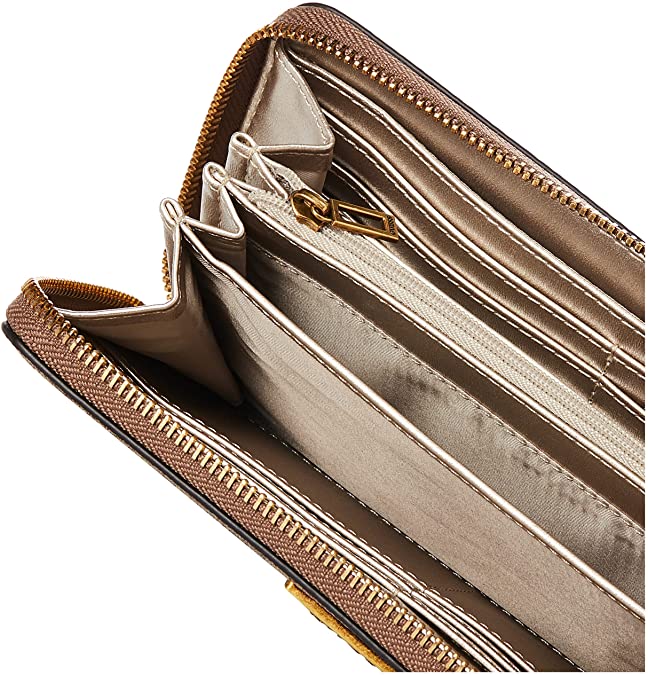 MOONSUN Women’s Check Zip Around Wallet and Phone Clutch -PU Vegan Leather- RFID Blocking with Card Holder Organizer Brown