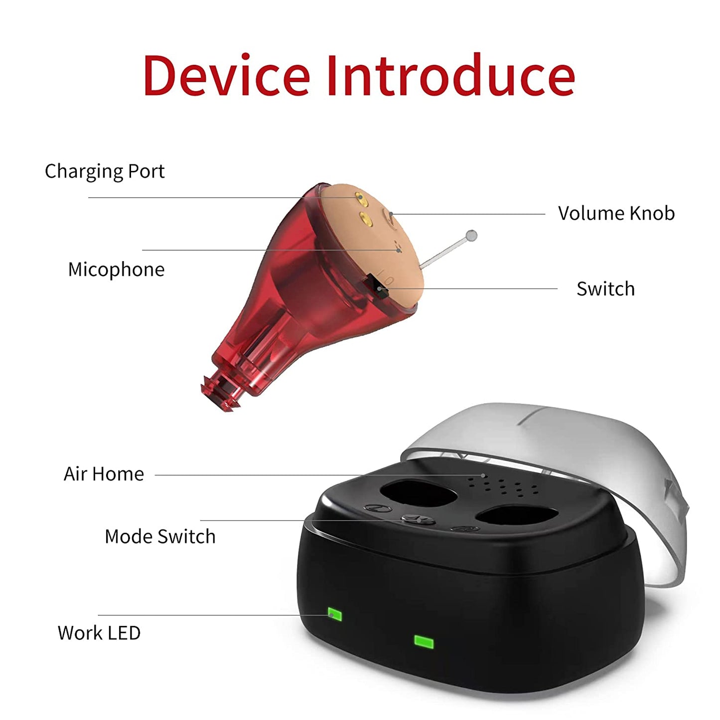 MOONSUN Hearing Amplifier for Seniors, Rechargeable Sound Hearing Amplifier with Noise Reducation, Including Charging Case, for Adults and Senior, A Pair