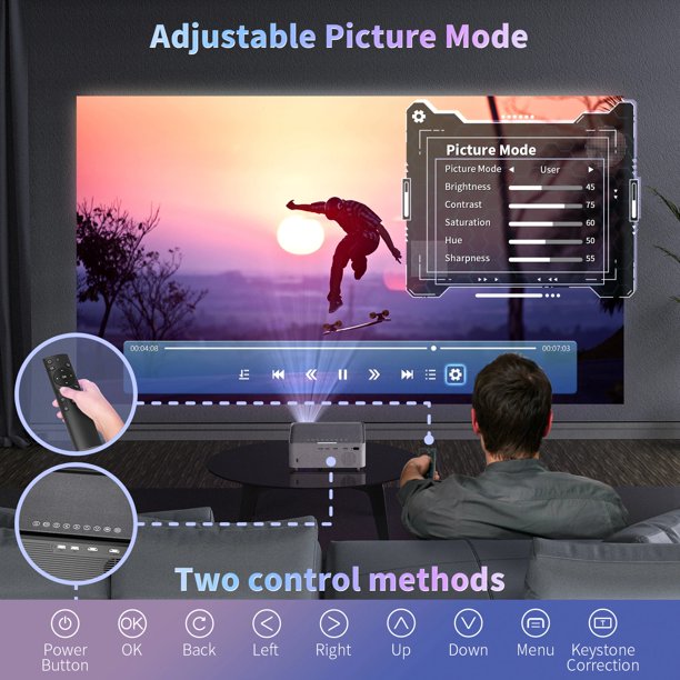 Portable Projector Mini Video Projector Compatible with iOS/Android/PC for Outdoor Indoor Movie, Home Theater