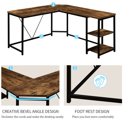 MOONSUN Office Desk, L-Shaped Computer Desk with 2-Tier Storage Shelves for Home Office