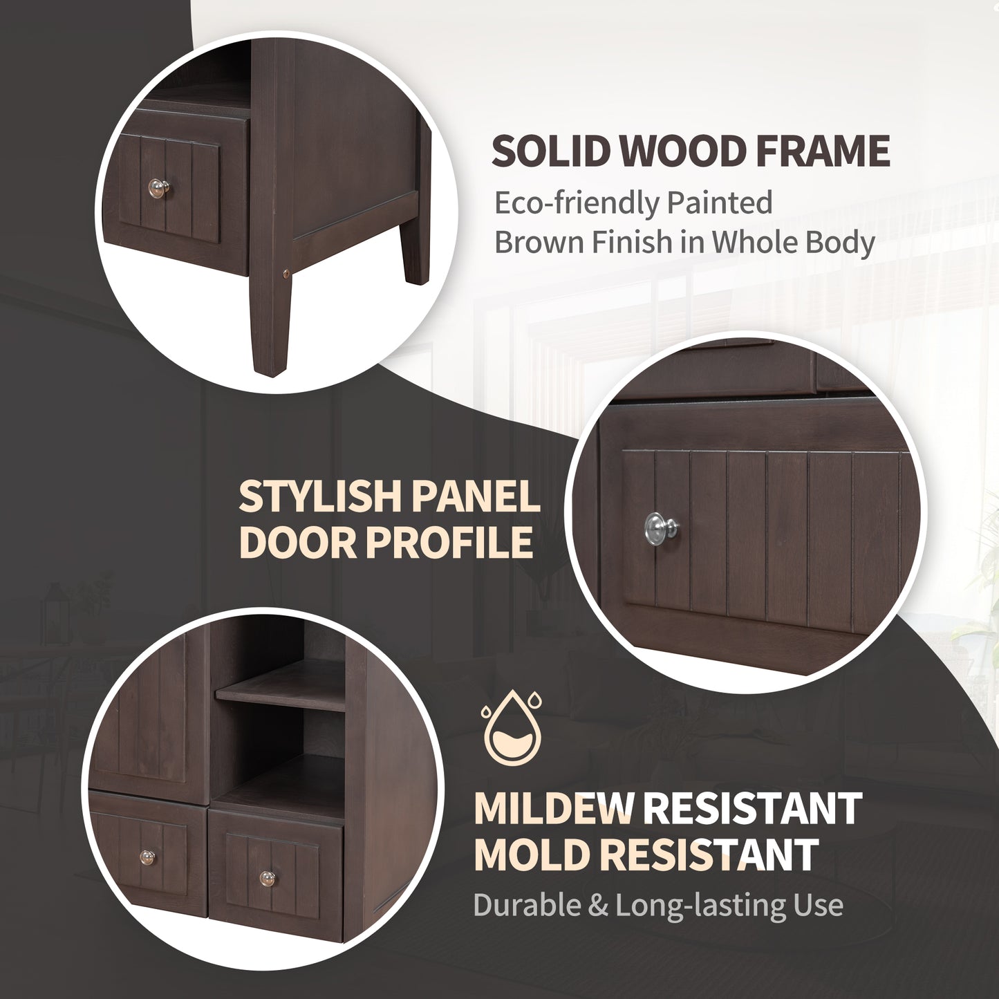 MOONSUN 36" Bathroom Vanity with Ceramic Basin, Bathroom Storage Cabinet with Two Doors and Drawers, Solid Frame, Metal Handles, Brown