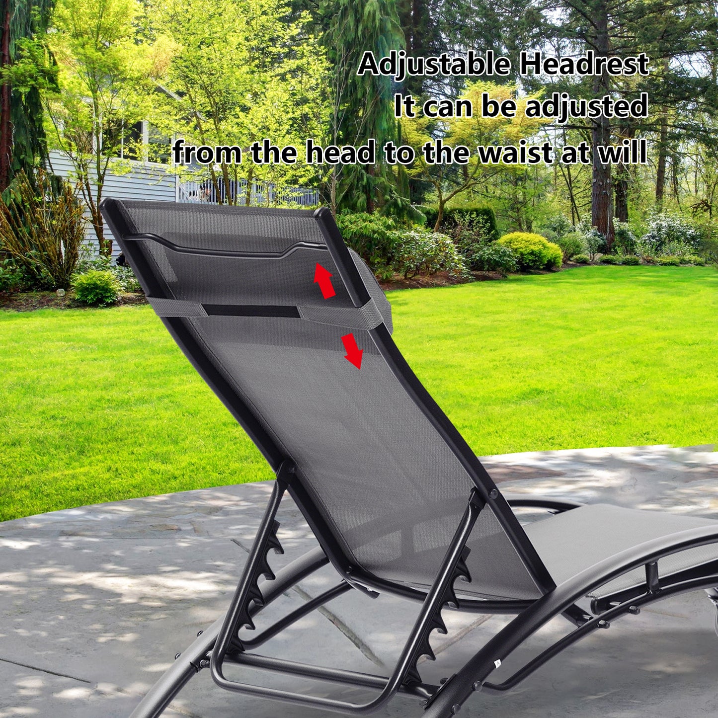 MoonSun 2 Pcs Set Chaise Lounge Outdoor Lounger Recliner Chair For Patio Lawn Beach Pool Side Sunbathing Gray