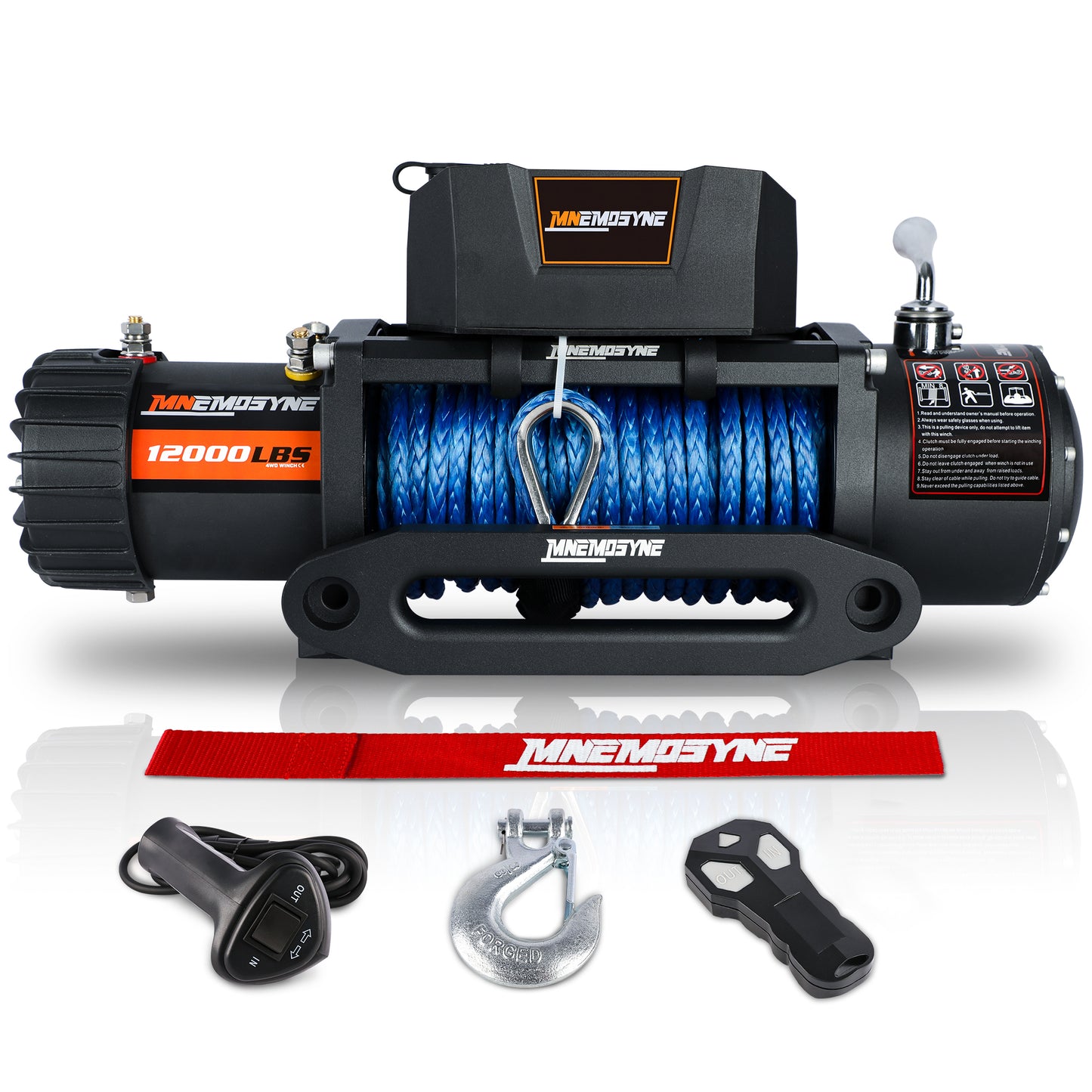 MoonSun 12000LBS Load Capacity Electric Synthetic Rope Winch Kit with Hawse Fairlead, Wireless Remote Control Waterproof IP67