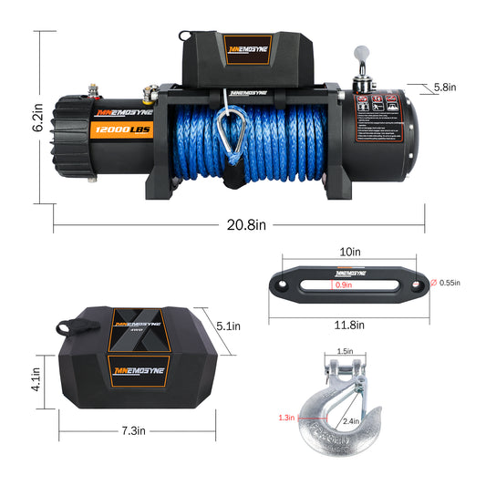 MoonSun 12000LBS Load Capacity Electric Synthetic Rope Winch Kit with Hawse Fairlead, Wireless Remote Control Waterproof IP67