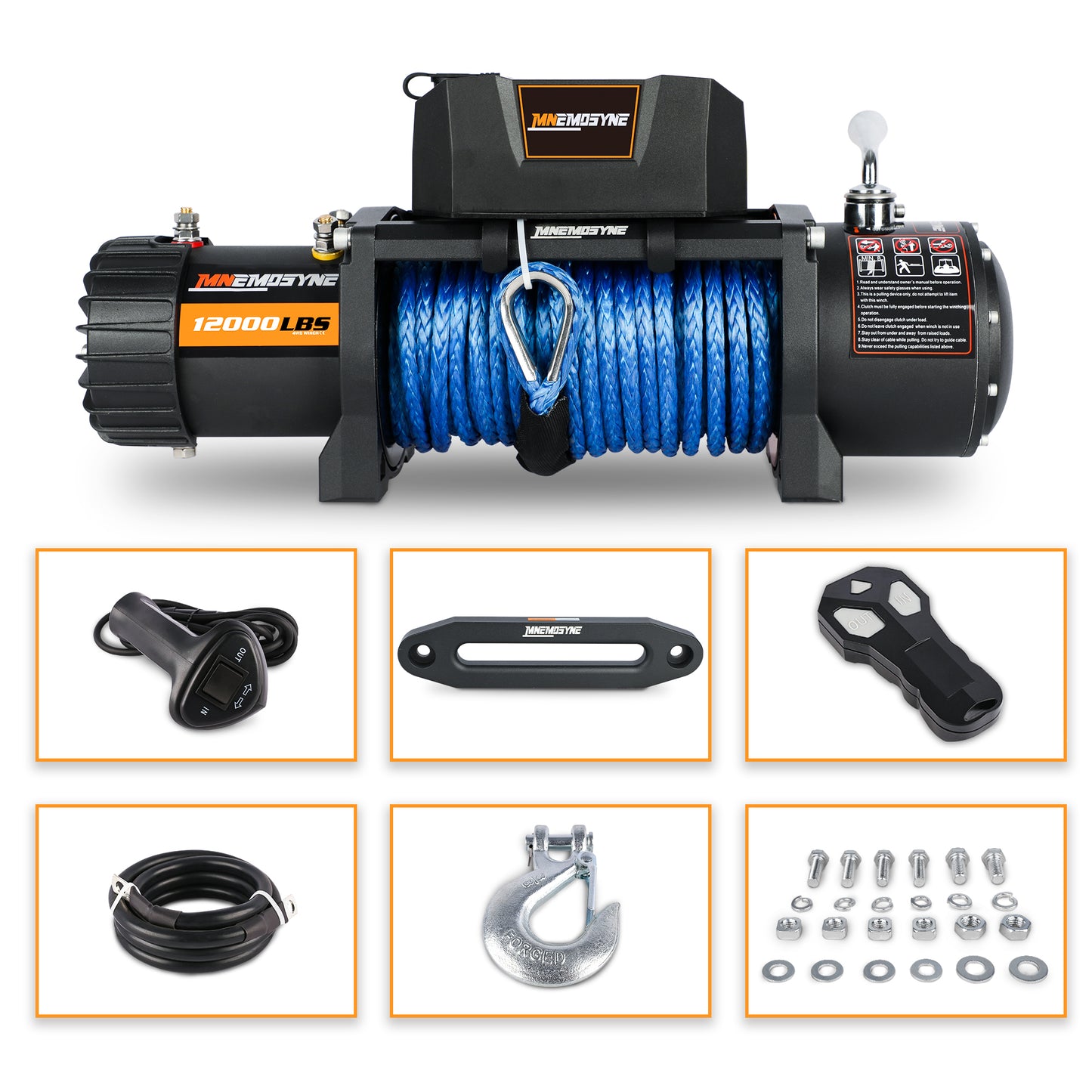 MoonSun 12000LBS Load Capacity Electric Synthetic Rope Winch Kit with Hawse Fairlead, Wireless Remote Control Waterproof IP67