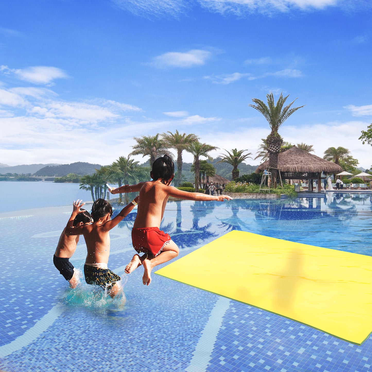 MOONSUN Floating Water Mat Foam Pad Lake Floats Lily Pad,90INCH x 3 FT 3-Layer XPE Water Pad with Storage Straps for Adults Outdoor Water Activities