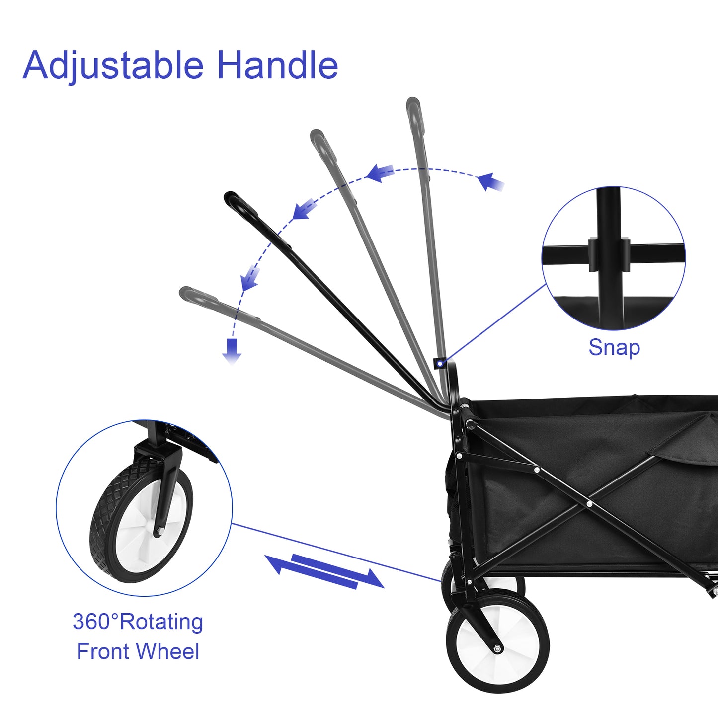 MoonSun Collapsible Wagon with Removable Canopy, 8'' Wheels, Enlarged Capacity Folding Wagon Garden Shopping Beach Cart with 2 Drink Holders