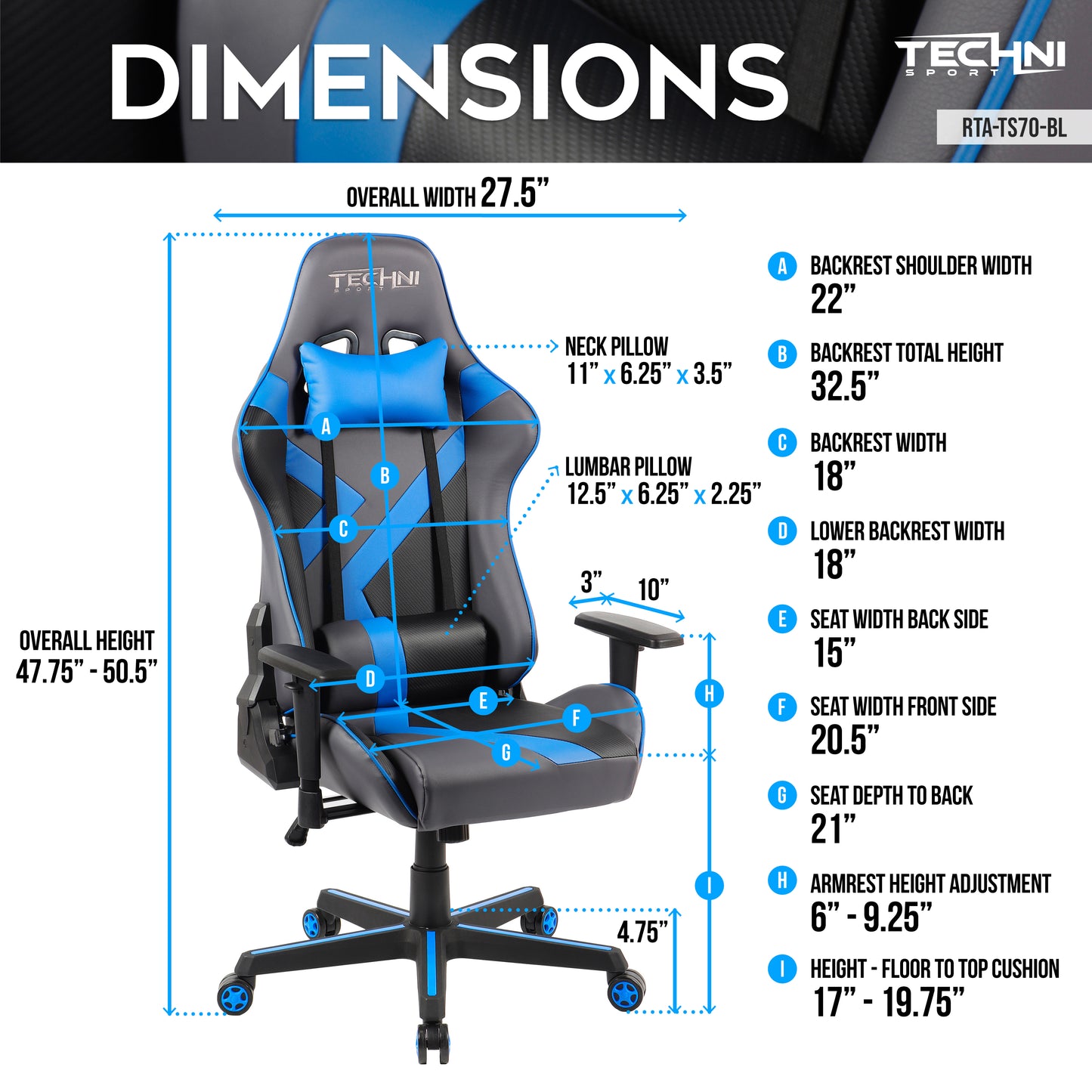 MOONSUN Sport TS-70 Office-PC Gaming Chair, Blue