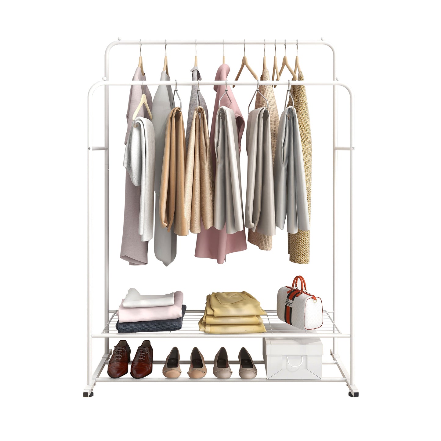 MOONSUN Garment Rack Freestanding Hanger Double Rods Multi-functional Bedroom Clothing Rack
