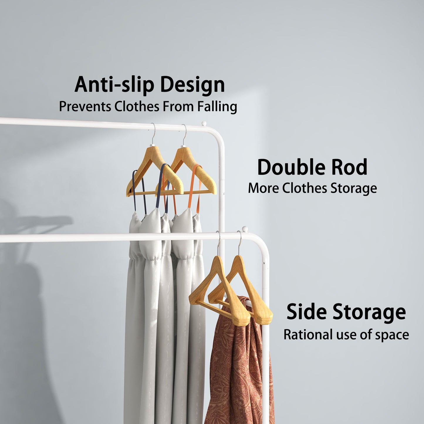 MOONSUN Garment Rack Freestanding Hanger Double Rods Multi-functional Bedroom Clothing Rack