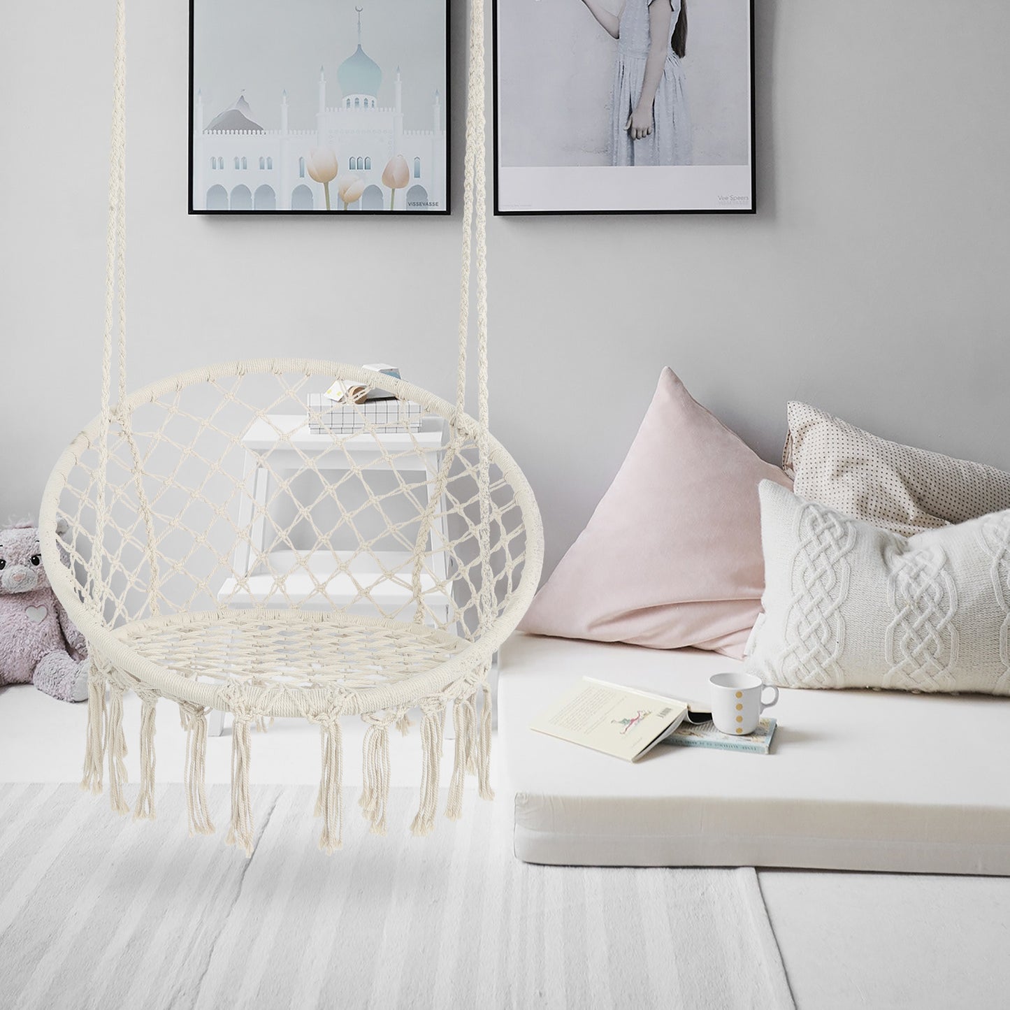 MOONSUN Hammock Chair Macrame Swing Max 330 Lbs Hanging Cotton Rope Hammock Swing Chair for Indoor and Outdoor