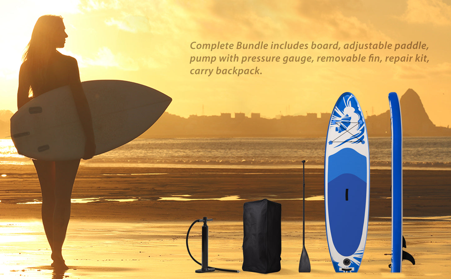 MOONSUN Inflatable Stand Up Paddle Board 10' x 30'' x 6'' Ultra-Light SUP, Non-Slip Deck, Premium SUP Accessories, Bottom Fin for Paddling, Leash, Hand Pump and Backpack, Youth & Adult Standing Boat